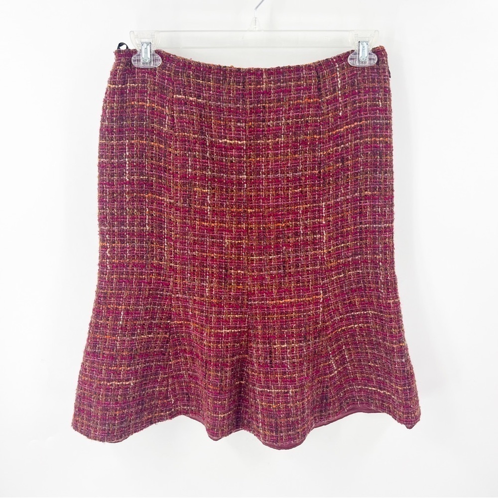 ✅LAFAYETTE 148 Wool TWEED PEPLUM HEM Skirt Red Pink SIZE 10 LINED